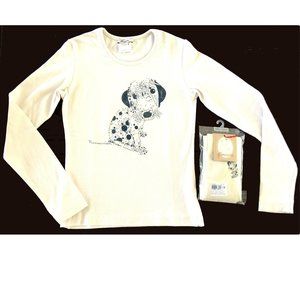 Floriane cream long sleeved Puppy top with matching tights (NWT) size 12Y